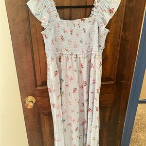 Motherhood Floral Midi Dress - Light Blue with Pink and Yellow Accents